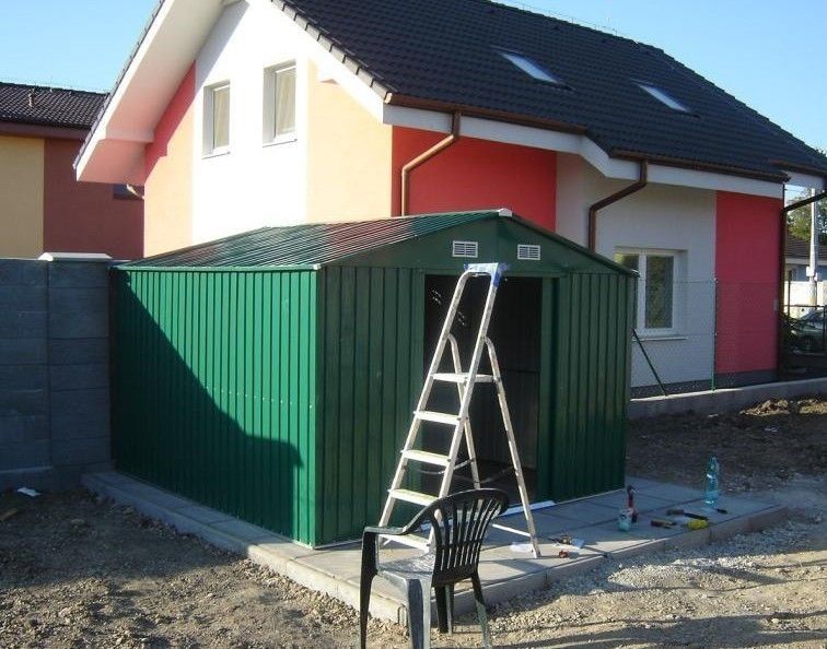 Green 12x10 ft Metal Garden Storage Shed Zinc Plating , Easy Assembly