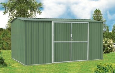 10x10 Galvanised Steel Metal Garden Shed For Tools Storage With Double Swing Door